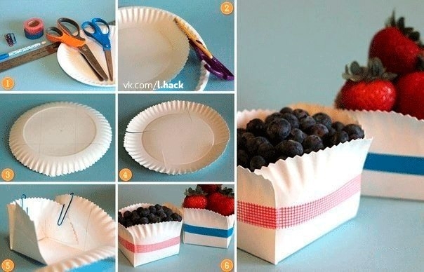 Превращаем тарелки в корзинку для ягод - легко и просто.
