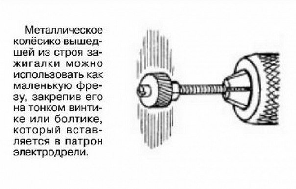 Используем металлическое колесико от зажигалки как фрезу