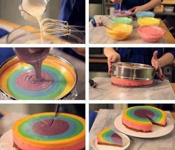 Как сделать разноцветный торт.
