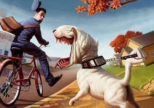 Когда едете мимо собаки на велосипеде