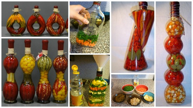 Красивые бутылочки с овощами и фруктами
