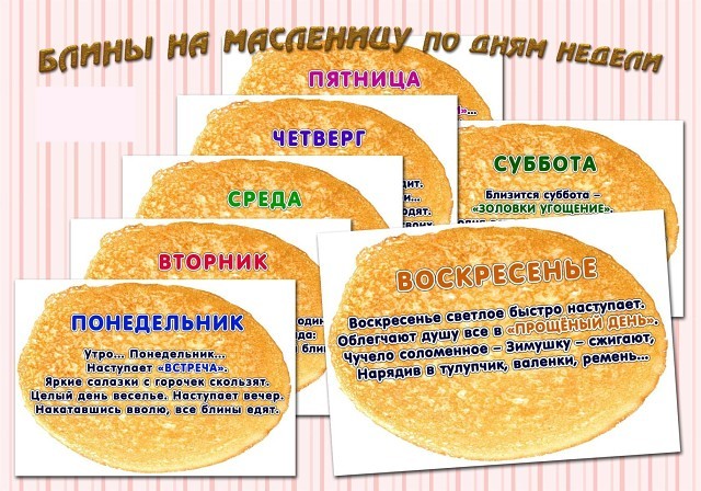 ​Блины на Масленицу по дням недели