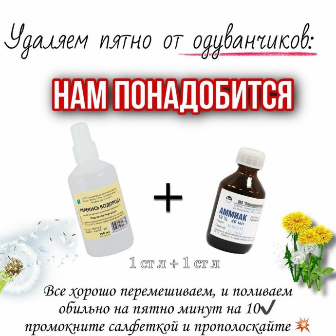 Два копеечных ингредиента за 15 минут спасут одежду от пятен от одуванчика Два копеечных ингредиента за 15 минут спасут одежду от пятен от одуванчика