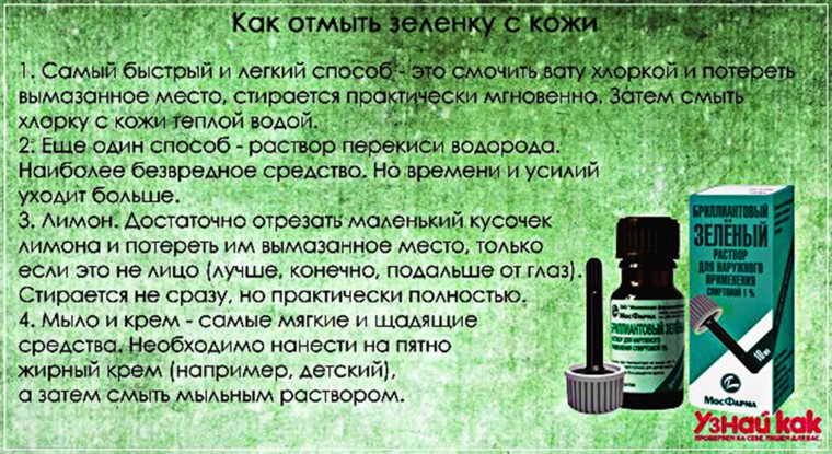 Как отмыть зеленку с кожи Как отмыть зеленку с кожи