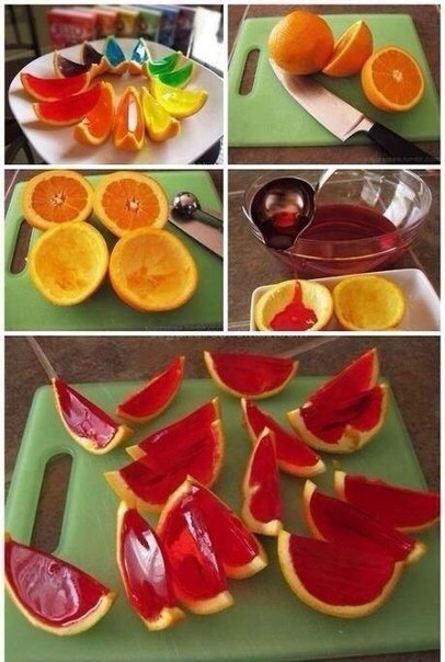 Как сделать красивое желе внутри дольки апельсина