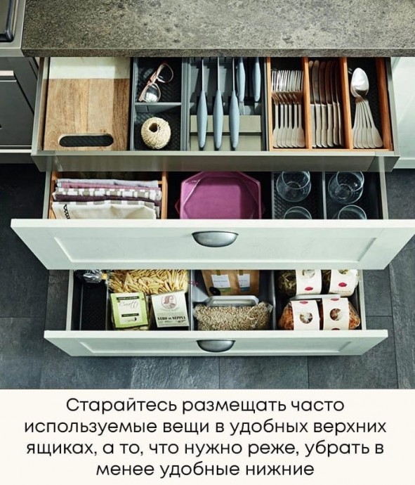 Эффективные приёмы, которые помогут по максимуму использовать потенциал выдвижных ящиков на кухне Эффективные приёмы, которые помогут по максимуму использовать потенциал выдвижных ящиков на кухне