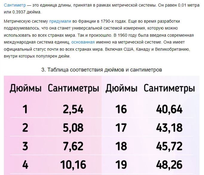 ​Как перевести дюймы в сантиметры и обратно